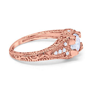 Vintage Design Solitaire Wedding Ring Rose Tone, Simulated CZ 925 Sterling Silver